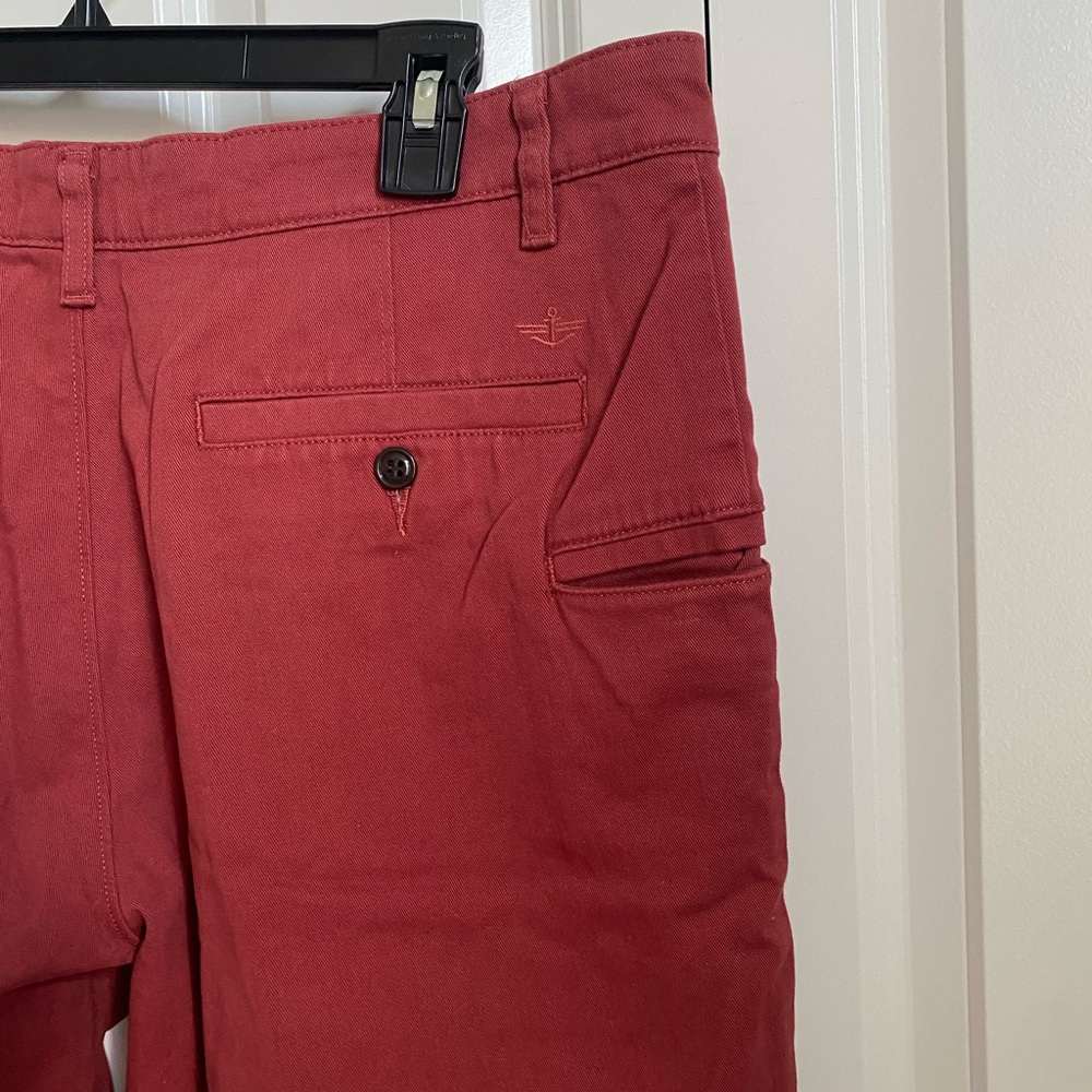 Dockers Men's Flat-Front Shorts in Brick Red - Picture 3 of 7